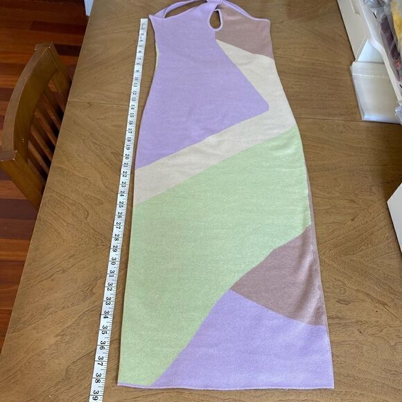 Lavender and Mint Colorblock Retro Knit Midi Halter Dress Size 0 NWT - Picture 9 of 11